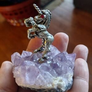 Vintage unicorn on amethyst crystal